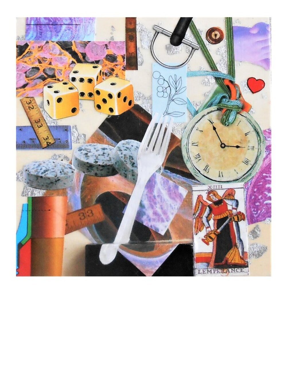 Original & unique double face collage on a 4 1/2 x 4 1/2 X 1/5 on woodboard